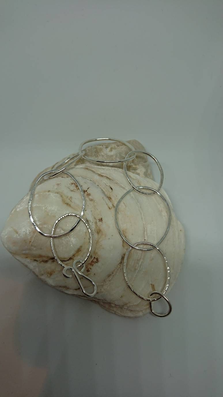 Handmade silver pebble oval link bracelet