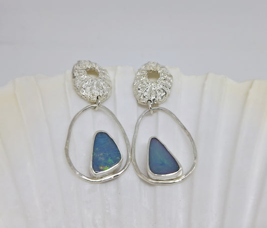 Limpet, pebble and opal stud earrings