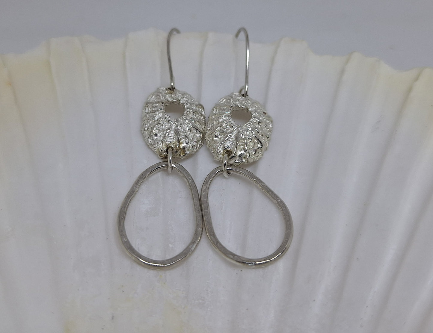 Limpet and pebble drop earrings